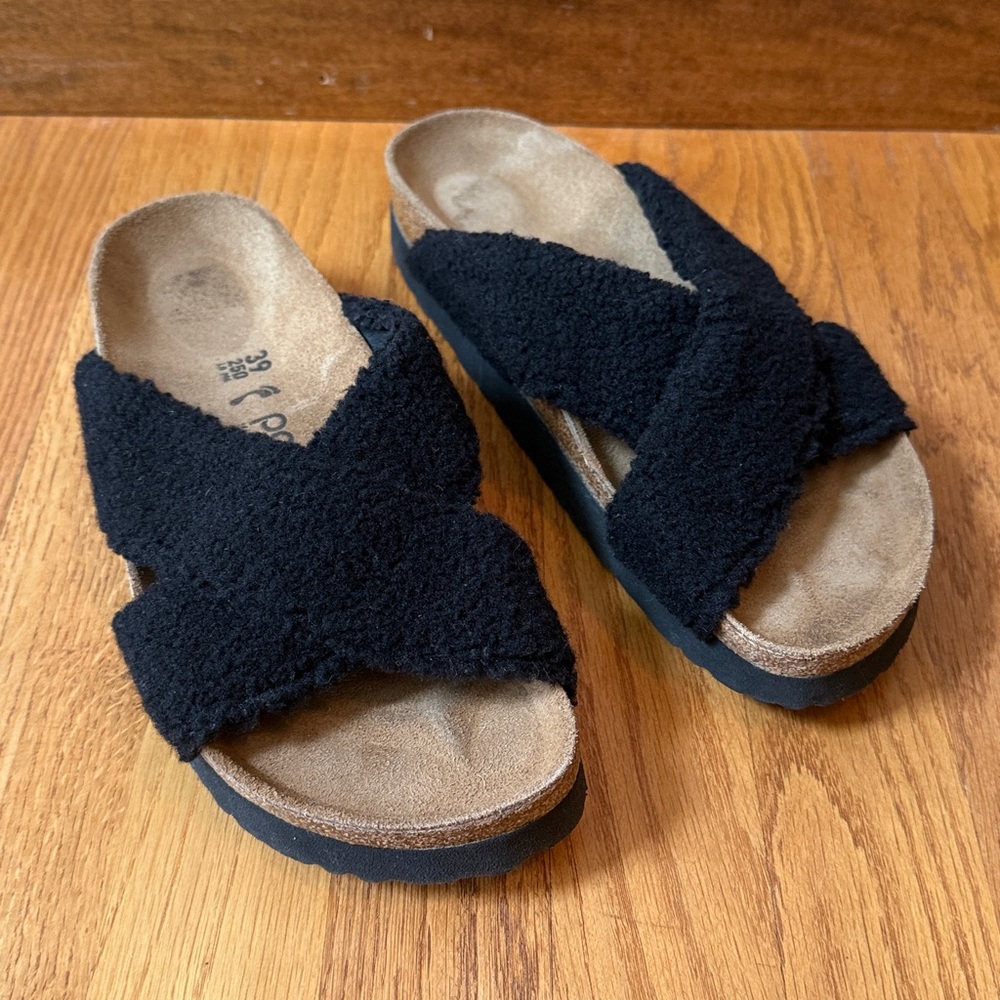 Birkenstock Papillio Shearling Sandals Black EU 39 Ladies 8-8.5 Narrow - Picture 3 of 12